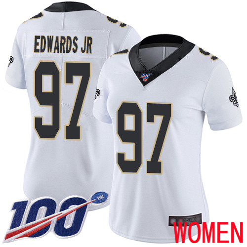 New Orleans Saints Limited White Women Mario Edwards Jr Road Jersey NFL Football #97 100th Season Vapor Untouchable Jersey